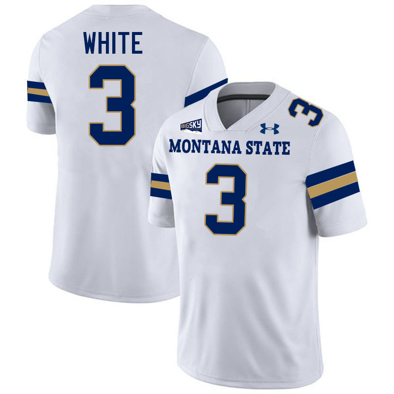 #3 Jared White Montana State Bobcats Jerseys Football Uniforms Stitched-White